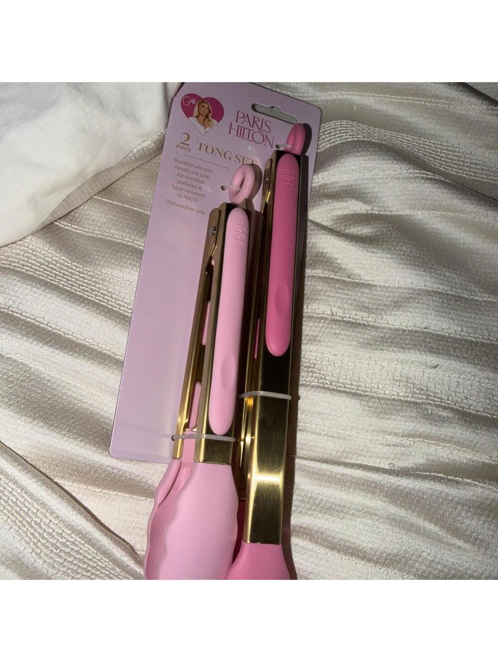 NWT Paris Hilton 2 Piece Tong Set Stainless Locks Closed two tone Pink Gold RARE - Picture 5 of 5